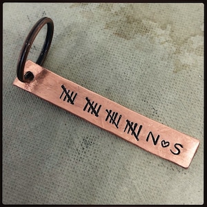 PERSONALISED Tally mark Hand stamped Anniversary gift keychain. Copper Gift for her, him. 5th 7th 8th 10th 15th 20th 25th