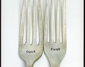 Funny rude snarky Gift. Hand stamped vintage fork Silverware. Gift For her him. Profanity Birthday Housewarming couples anniversary gift