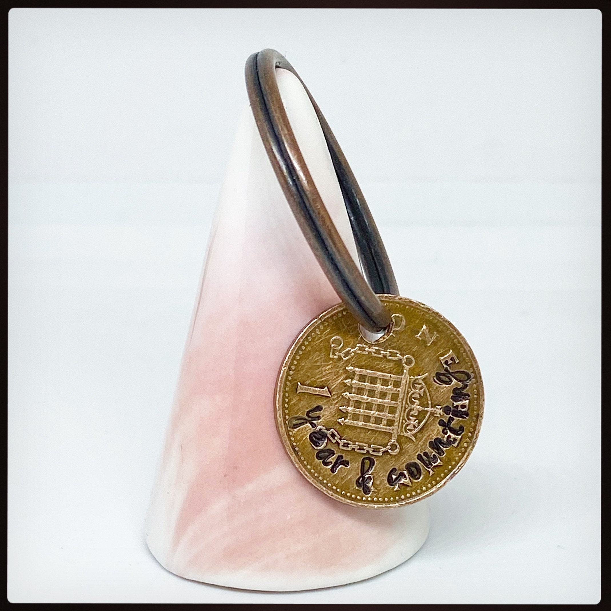 1 year & counting. 1st wedding anniversary LUCKY PENNY. Hand stamped british coin. Keepsake. Husband, wife
