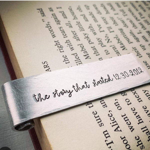 PERSONALISED ANNIVERSARY date bookmark. Unique Aluminium Tin traditional 10th ten year wedding anniversary gift for him her