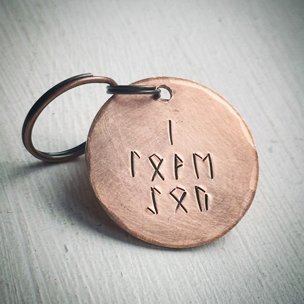 I LOVE YOU Viking Runes. Reclaimed bronze Hand stamped 8th solid bronze wedding Anniversary gift keychain. key ring. Ancient alphabet rune