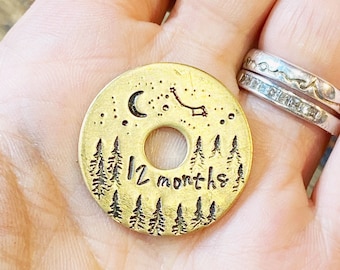 Personalised Sobriety Recovery token, washer chip gift. Custom hand stamped Sober, alcohol free. Talisman. Brass