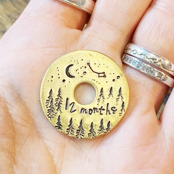 Personalised Sobriety Recovery token, washer chip gift. Custom hand stamped Sober, alcohol free. Talisman. Brass