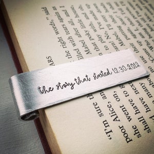 PERSONALISED ANNIVERSARY date bookmark. Unique Aluminium Tin traditional 10th ten year wedding anniversary gift for him her