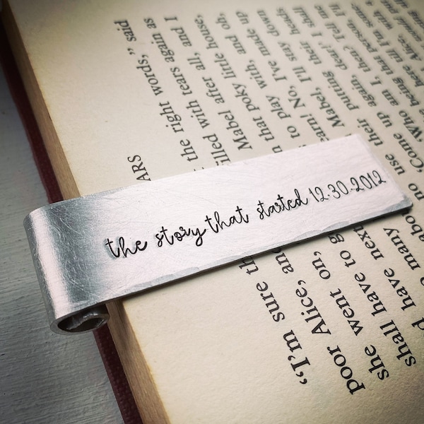 PERSONALISED ANNIVERSARY date bookmark. Unique Aluminium Tin traditional 10th ten year wedding anniversary gift for him her