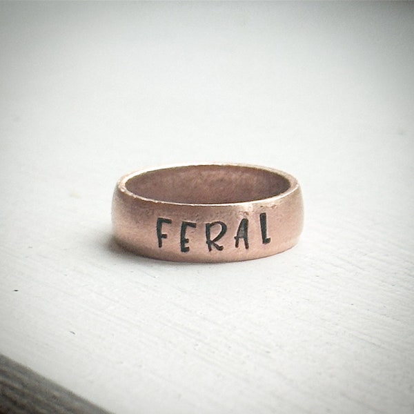 FERAL copper ring. Funny teenage unisex gift jewellery.