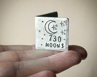 PERSONALISED 2 Years 2nd wedding anniversary card keepsake. Extra small miniature cute hand stamped. Custom gift 730 moons