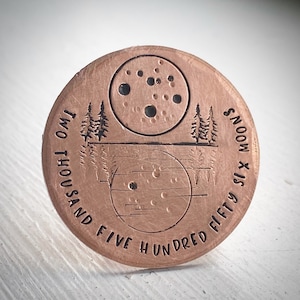 7 year Wedding Anniversary gift. Reclaimed copper Hand stamped traditional 7th gift. Personalised moon pocket love token keepsake talisman image 7