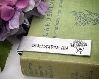 In My Reading Era.Bookmark hand stamped Book lovers Bookish unique birthday anniversary gift. Page marker clip.