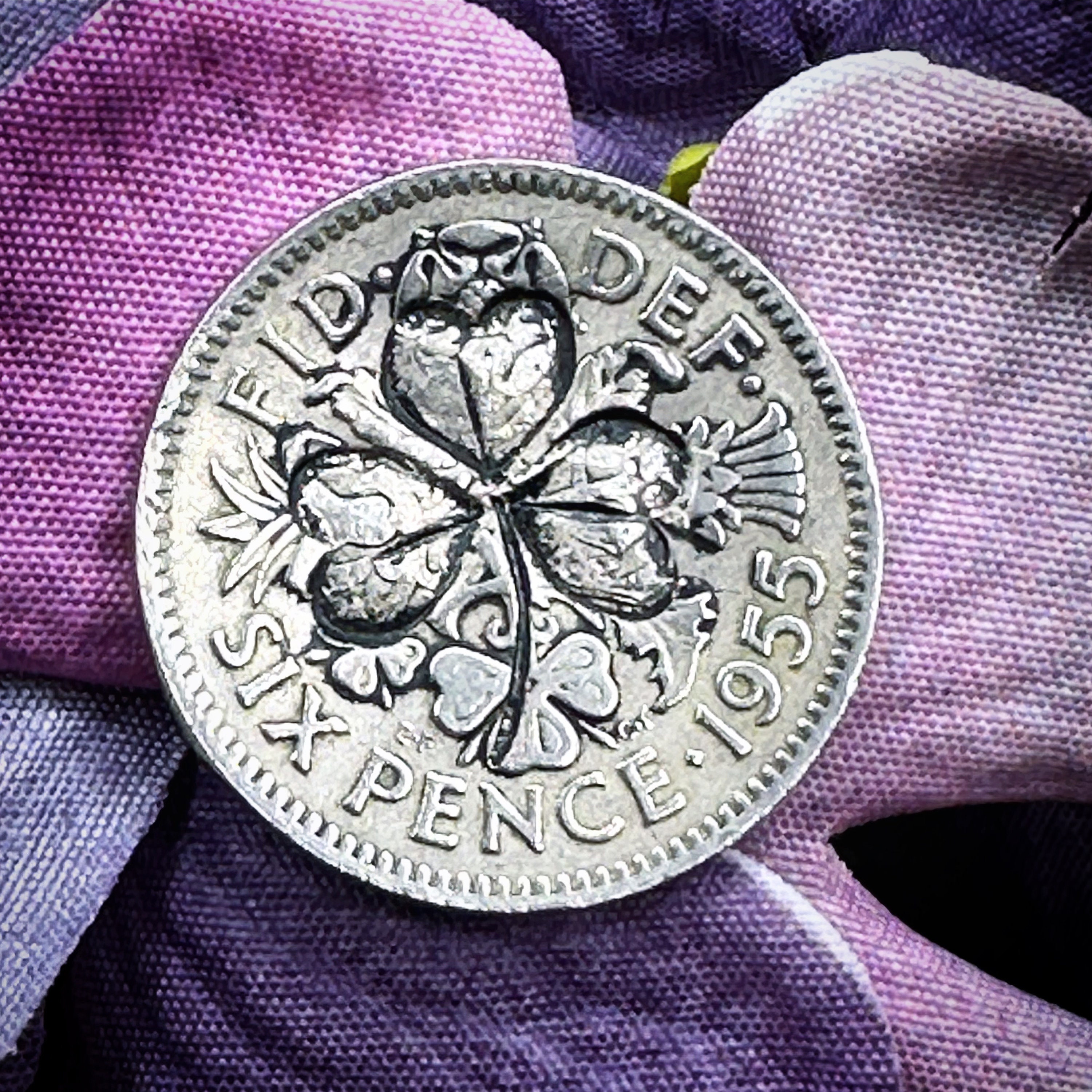 Vintage Sixpence Shamrock Clover Coin Good Luck Charm Pocket Token