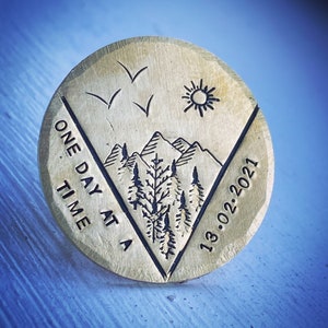 Personalised Sobriety token, chip gift. Custom hand stamped. One day at a time. I’m so proud of you. Sober, alcohol free. Recovery. Talisman