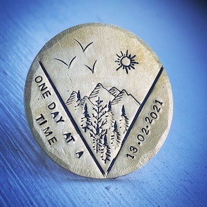 Personalised Sobriety token, chip gift. Custom hand stamped. One day at a time. I’m so proud of you. Sober, alcohol free. Recovery. Talisman