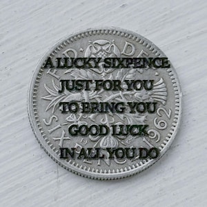 Moneda de seis peniques de la suerte solo para ti. Regalo grabado para el día de la boda, cumpleaños, amuleto de la buena suerte. Despedida de soltera. Recuerdo de bolsillo con forma de baratija
