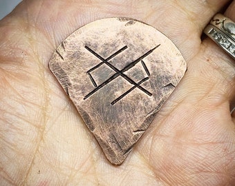 ETERNAL LOVE Bind-Rune Viking Hand stamped plectrum Guitar pick. Bronze 8th Anniversary birthday Gift for music lover musician