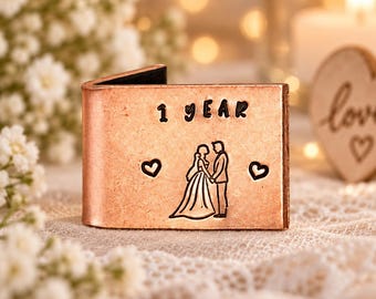 PERSONLIGT 1-års bröllopsdagskort, minnesmärke, extra liten miniatyr, söt handstämplad initial och datum, HBTQ-presentprydnad