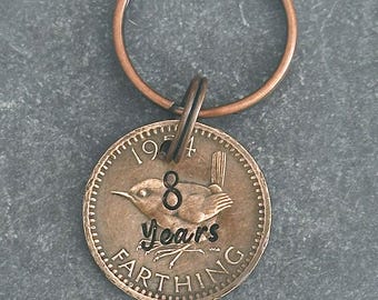 Britische Vintage Farthing Bronze Traditionelle 8. Hochzeitstag Geschenk Vintage Zaunkönig Münze Penny Schlüsselbund Andenken