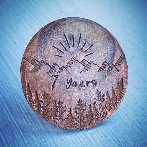 Aged copper Personalised Milestone Sobriety Recovery token coin chip gift Custom hand stamped Sober alcohol free Medallion Talisman AA