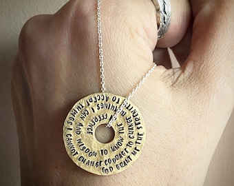 The Serenity Prayer pendant necklace Hand stamped Sobriety addiction Recovery sober unique keepsake. Hand stamped unique one of a kind