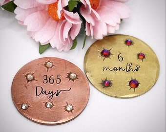 Personalised Sobriety token chip gift Custom hand stamped Sober Recovery milestone coin medallion 6 months 1 year Obs day at a time