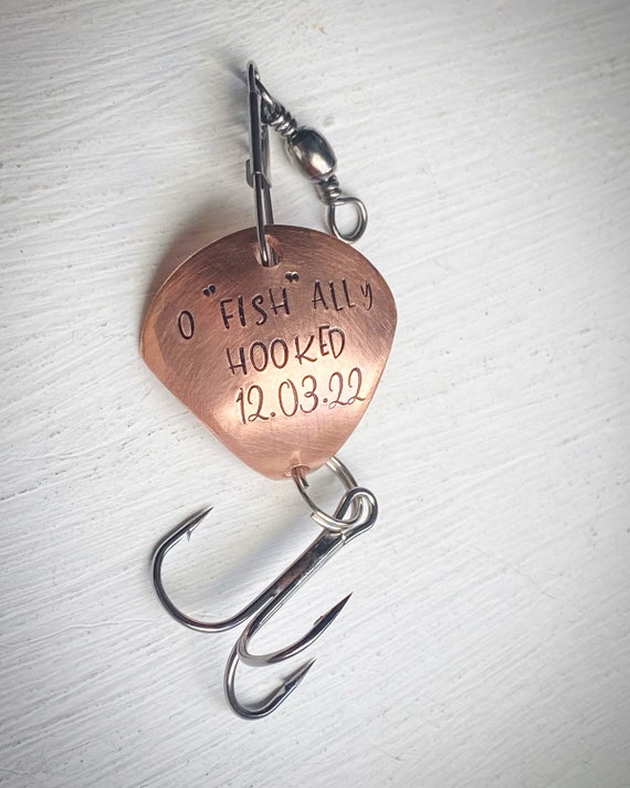 Copper Personalised Funny Pun Hand Stamped Fishing Lure. Unique