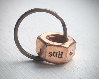 I Still Do. Hex nut 7 or 9 year tally hash mark copper keychain Hand stamped 7th 9th traditional wedding Anniversary gift for Husband