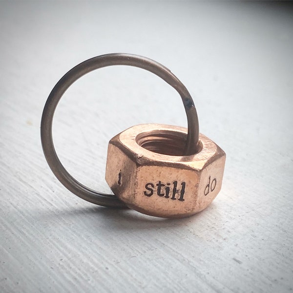 I Still Do. Hex nut 7 or 9 year tally hash mark copper keychain Hand stamped 7th 9th traditional wedding Anniversary gift for Husband