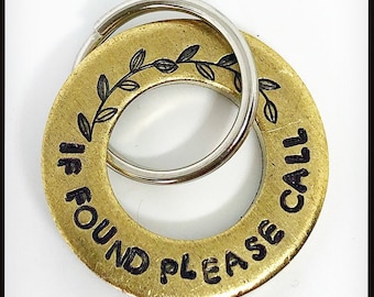 If Found Please Call. Double sided Pet ID tag. Personalised phone number dog, cat tag. Hand stamped washer