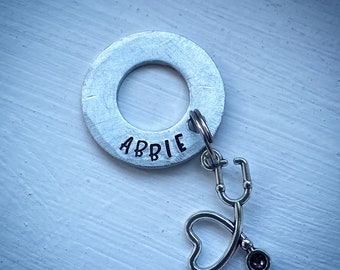 Unique Stethoscope washer charm. Personalised ICU NHS ID Name Tag. Nurse, Doctor, Midwife, veterinary student paramedic Graduation Gift