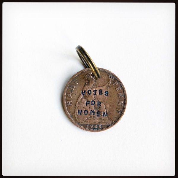 VOTES FOR WOMEN modern suffragette Emily Pankhurst penny pocket token or keychain. Hand stamped.  Penny Keyring.