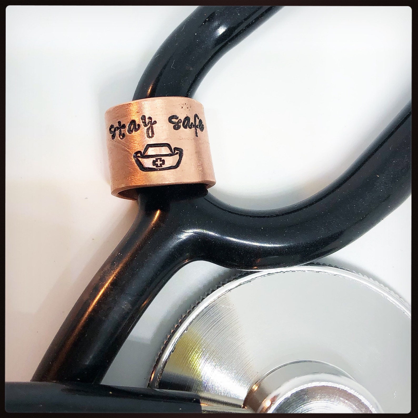 Stethoscope charm. Personalised ICU NHS ID Tag Ring Name Etsy