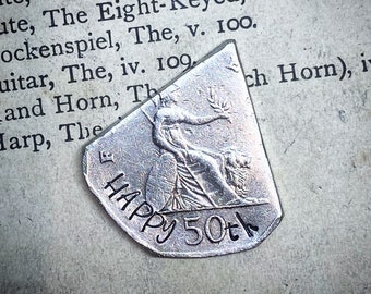 50th Birthday 50p coin plectrum Guitar pick. Unique birthday Gift Music lover. One of a kind