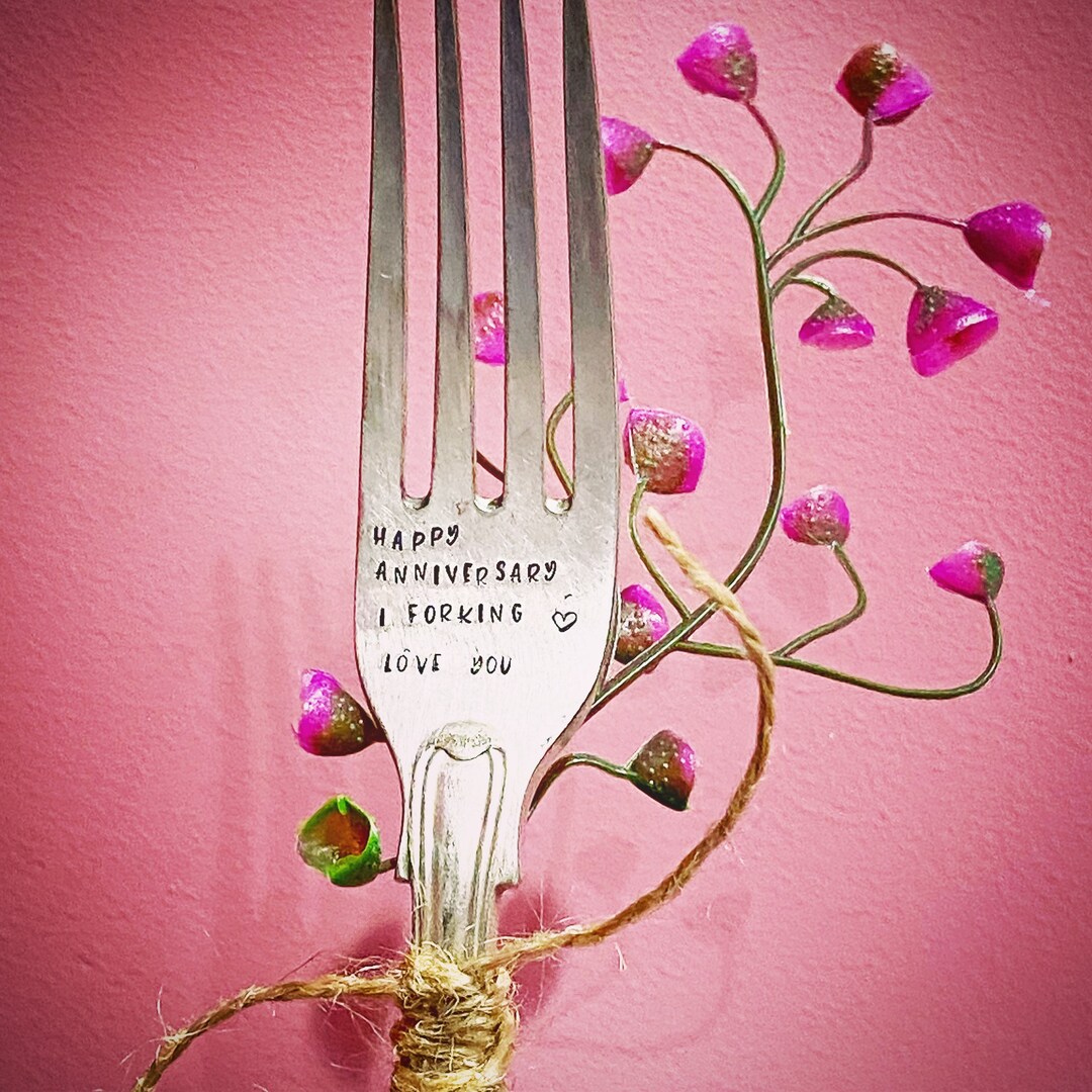 Happy Anniversary I Forking Love You. Hand Stamped Vintage Etsy