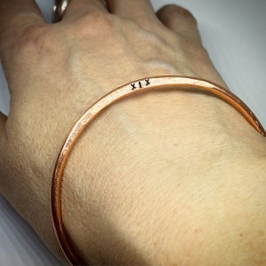 Hand stamped Bronze wedding anniversary 19 year Roman numerals bracelet, cuff, bangle. Hand crafted hammered unique traditional 19th gift