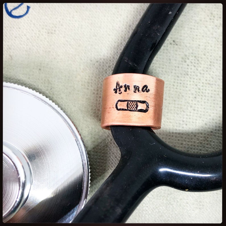 Stethoscope charm. Personalised ICU NHS ID Tag Ring Name Etsy