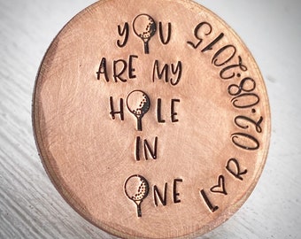 PERSONALISED Traditional 8th wedding anniversary Gift for him her Golf ball marker. Bronze 8 19 year gift. Funny keepsake. Couples initials