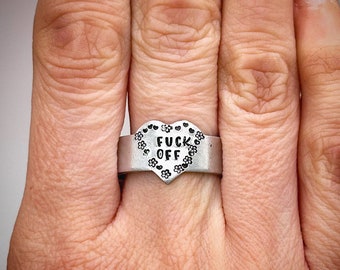 Funny Rude Sweary Unique adjustable ring Birthday anniversary Best Friend Jewellery gift Snarky teenage daughter Fuck Off offensive