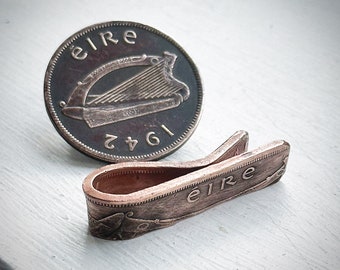 Unique Irish Eire one penny Coin money clip. Gift for Him Dad Grandad Birthday gift. Unusual One of a kind present. Vintage Antique Ireland