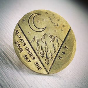 Always Under The Same Sky. Personalised love token. Custom hand stamped lucky charm. Pocket token. Long distance military army gift