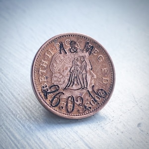 PERSONALISED wedding anniversary 1p LUCKY Penny. Hand stamped traditional 7th 9th 22nd copper coin Keepsake token Date and initials LGBTQ