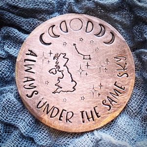 Always Under The Same Sky. Copper love token. Custom hand stamped lucky charm Pocket token Long distance military army gift Talisman. Travel