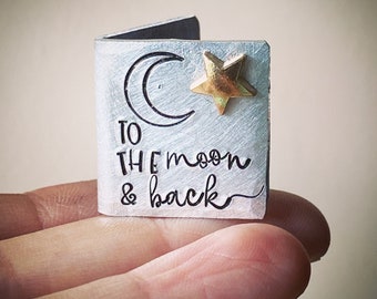 To The Moon & Back PERSONALISED wedding anniversary card keepsake Extra small miniature cute hand stamped Custom traditional 10th gift