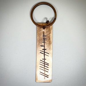 Eternal Love OGHAM Celtic Irish language Hand stamped copper Keychain key ring. Traditional 7th wedding anniversary gift