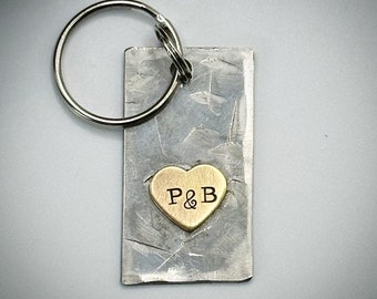 Personalised couples initials Wedding Anniversary traditional Iron steel 6th 11th gift keychain key ring. Custom present for husband wife