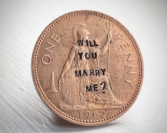 Will You Marry Me? lucky vintage penny. Marrage surprise Proposal gift. Custom hand stamped coin. Valentines unique engagement