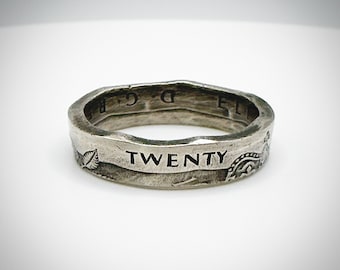 Unique 20p coin ring. Unusual 20th Wedding anniversary 20 years Birthday gift One of a kind jewellery