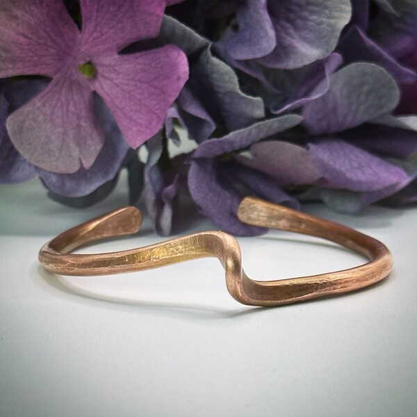 Wish Bone aged copper unique wedding anniversary bracelet cuff bangle. Hand crafted hammered unique traditional 7th 9th 22nd gift Ooak