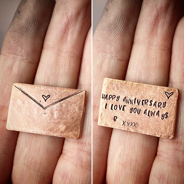Personalised LOVE LETTER 8th 19th bronze traditional wedding Anniversary Gift keepsake. Envelope love note. Pocket token. Tiny extra Small