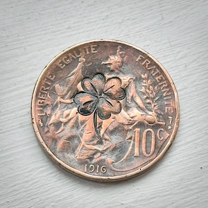 Moneda antigua francesa de trébol de 4 hojas de la suerte, amuleto de buena suerte, ficha de bolsillo, regalo de recuerdo para viajes, aniversarios de boda y exámenes