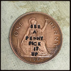 Find A Penny, Pick It Up. lucky penny. Custom hand stamped coin, lucky charm. Pocket token. Vintage keepsake