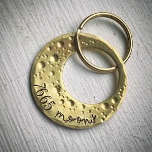 Crescent Moon 21 years Birthday Wedding Anniversary gift. Brass Hand stamped traditional 21st gift keychain key ring Personalised Gift